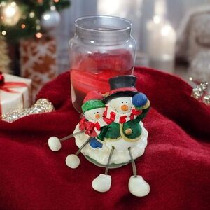 Decorative Snowman Candle Jar Topper Vintage